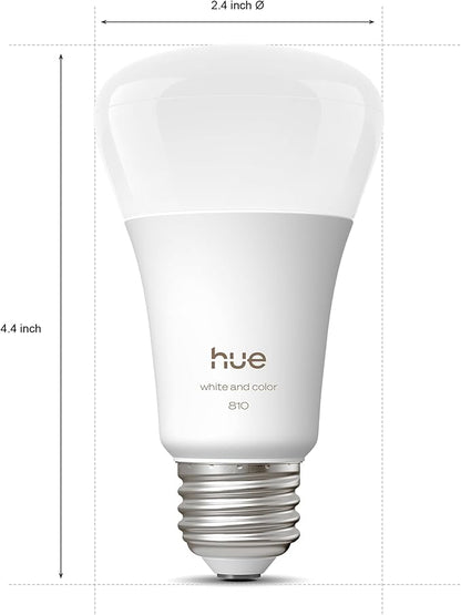 Philips Hue Smart LED A19 Bulb, White & Color Ambiance, E26 Base, 7.2W, Full Spectrum Light 1000K-20000K, 810 Lumens, Dimmable, Works with Alexa, Google,& Apple Home, 3pk