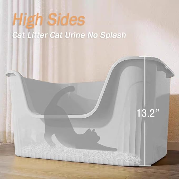 Vealind 2 Extra Large Cat Litter Box with High Sides, XL Litter Boxes for Indoor Big Cats, Grey Big Tall Deep High Wall Litter Box for 2 or Multiple Cats-Mewly Pet