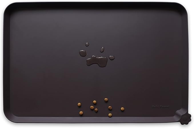 Hoki Found L Silicone Non Slip Pet Dog Cat Bowl Mats - Waterproof Dog Cat Food Mats - Dark Oak-Mewly Pet