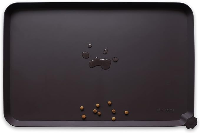 Hoki Found X-Large Silicone Non-Slip Pet Feeding Mats - Waterproof, Ideal for Dogs, Cats & Carpets - Dark Oak-Mewly Pet