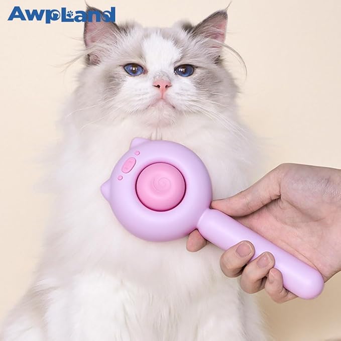 Cat Brush for Short or Long Haired Cats Dogs Rabbits, Cute Dog Brush with Release Button for Massage and Removes Loose Fur-Mewly Pet