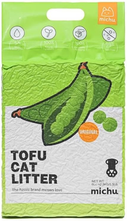 Tofu Cat Litter Natural Clumping Tofu Cat Litter, Fast Clumping and Easily Scoop-able 5.5lb/88oz 5 Scents - Original, 6 Pack-Mewly Pet