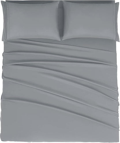 Mejoroom Queen Size Sheet Set - Hotel Luxury 1800 Bedding Sheets & Pillowcases - Deep Pocket Fitted Sheet, Soft, Breathable, Wrinkle & Fade Resistant - 4 Piece (Queen,Gray)