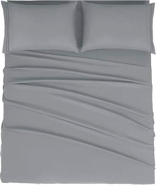 Mejoroom Queen Size Sheet Set - Hotel Luxury 1800 Bedding Sheets & Pillowcases - Deep Pocket Fitted Sheet, Soft, Breathable, Wrinkle & Fade Resistant - 4 Piece (Queen,Gray)