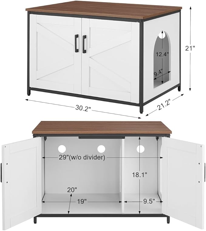 unipaws Extra Large Cat Litter Box Enclosure Furniture with Top Opening, XL Washroom Bench for Cats with Removable Divider, Jumbo Automatic Litter Box Cover and Hidden Cat Box-Mewly Pet