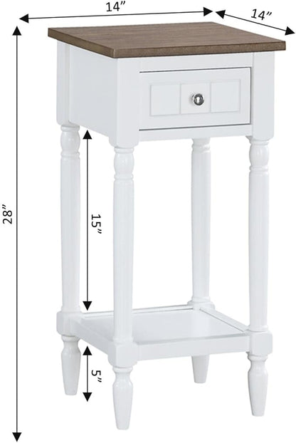Convenience Concepts French Country Khloe 1 Drawer Accent End Table 14" - Traditional Farmhouse Side Table with Storage Drawer and Shelf for Living Room, Driftwood/White