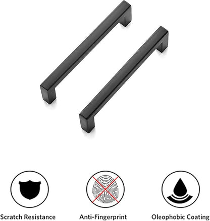 Ravinte 10 Pack Solid Kitchen Cabinet Handles Matte Black Cabinet Pulls Slim Drawer Pulls with 3-3/4 Inch Hole Center Square Bar Kitchen Cabinet Hardware