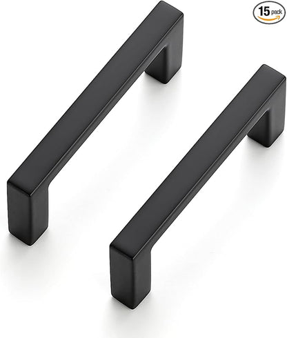 Ravinte 15 Pack Matte Black Cabinet Pulls, 2-1/2 Inch (64mm) Hole Center Slim Kitchen Handles, Square Drawer Pulls for Cabinets & Cupboards, Hardware