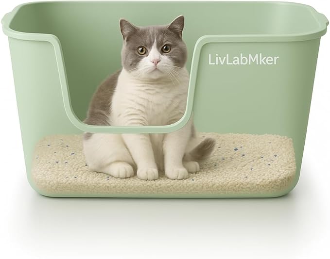Extra Large Cat Litter Box with High Sides - Splash-Proof Design for Big Cats & Multi-Cat Homes, 24.6in x 16.7in x 12.8in (Green)-Mewly Pet