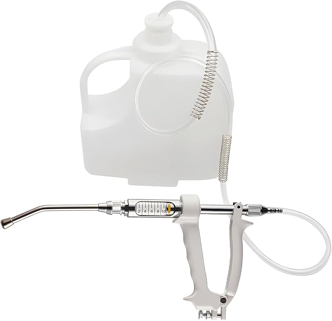 10ML Veterinary Metal Feeding Gun, Continuous Drench Gun Dosing Device Veterinary Adjustable Medicine Dispenser Husbandry Autonomous Feeding Tool, for Pig Cow, Sheep, Horse (White Color, 10ML+Kettle)-Mewly Pet