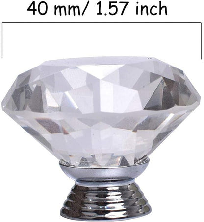 Joyhey 2 Pack 40 mm Diamond Shaped Glass Crystal Knobs with 3 Size Screws for Cabinet, Drawer, Cupboard, Dresser