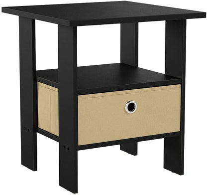 Furinno Andrey Set of 2 End / Side Table / Night Stand / Bedside Table with Bin Drawer, Espresso