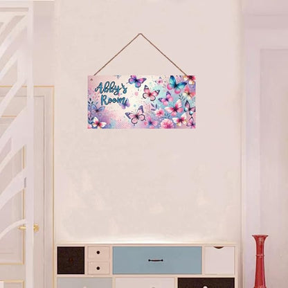Personalized Name's Pretty Colorful Butterflies Nursery Kid's Children's Girls Bedroom Door Sign Wood Plaque Sign Butterfly Wall Decor Wall Art Decor Decorative Plate