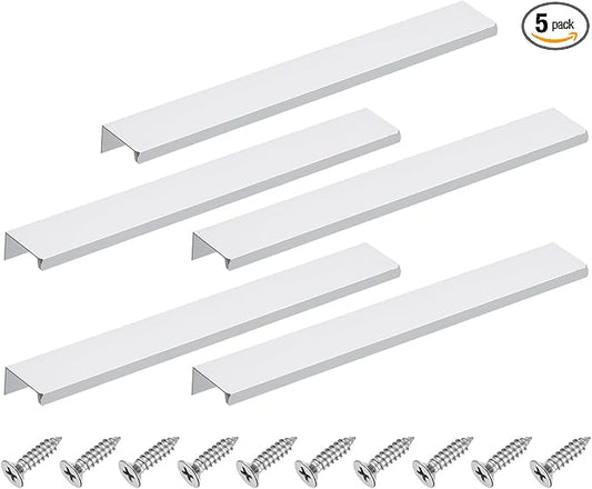 uxcell Cabinet Finger Edge Pull, 5pcs 250mm / 9.84" Aluminum Alloy Back Mount Hidden Cabinet Pulls Concealed Handle for Home Kitchen Drawer Cabinet, Silver