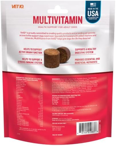VetIQ Multivitamin Supplement for Dogs, Supports Active Brain Function, Immune System, and Digestive System, Hickory Smoke Flavored Dog Multivitamin, Made in The USA, 60 Count (Pack of 2)-Mewly Pet