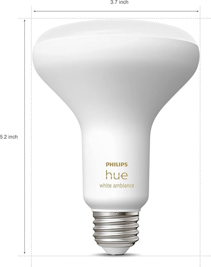 Philips Hue White Ambiance BR30 LED Smart Bulbs (Bluetooth Compatible), Compatible with Alexa, Google Assistant, and Apple HomeKit, 2-Pack