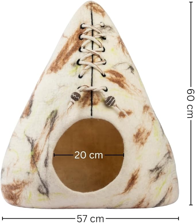 Luxurious Eco-Friendly Merino Wool Cat Cave Bed Teepee Design - Foldable Hideaway Pod for Indoor Cats - Premium Felt Kitten Beds - Covered Cat House for Ultimate Cozy Comfort by Woolygon-Mewly Pet