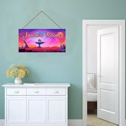 Personalized Universe Sign Science Fiction Themed For Kids Room Door Art Décor for Little Man Cave,Custom Name Starry Sky Wall Decor Decorative Plate for Boys Room Girls Bedroom