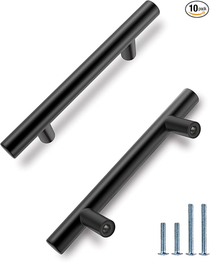HBL' 10 Pack | 3-3/4 Inch Center to Center Matte Black Cabinet Pulls Kitchen Cabinet Handles,Made of Stainless Steel,Ideal for Cabinet,Drawer,Cupboard and Wardrobe.
