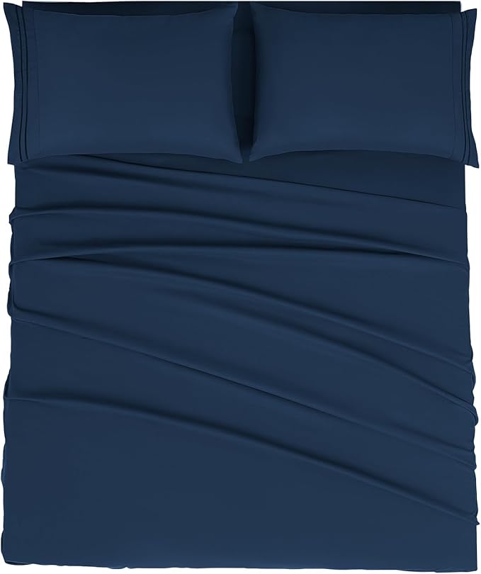 Mejoroom California King Size Sheet Set - Soft Microfiber Bed Sheets,Deep Pocket Fitted Sheet, Breathable, Wrinkle & Fade Resistant - 4 Piece (California King,Navy)