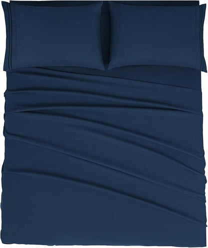Mejoroom King Size Bed Sheet Set - Hotel Luxury 1800 Bedding Sheets & Pillowcases - 16" Deep Pocket Fitted Sheet, Soft, Breathable, Wrinkle & Fade Resistant - 4 Piece(King,Navy)