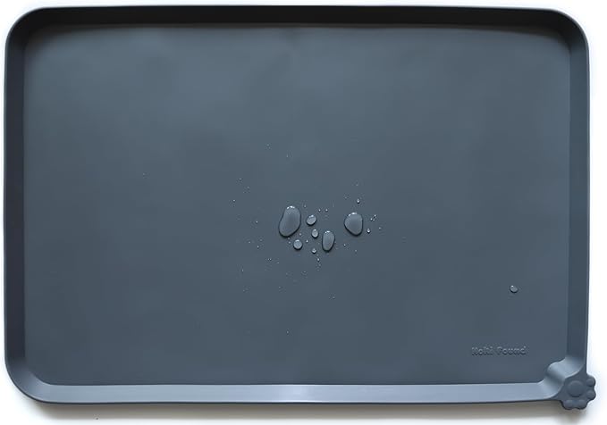 Hoki Found Large Silicone Pet Feeding Tray - Waterproof Dog Pet Cat Feeding Mat - Non Slip Pet Dog Cat Food Bowl Mats Placemat -Pet Water Mats for Carpet -Gray-Mewly Pet