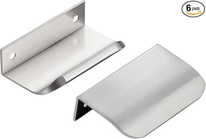 Ravinte Hardware 6 Pack Silver Cabinet Handles, 3 Inch (76mm) Finger Edge Pulls, 2 Inch Hole Center, Finger Pulls for Cabinets