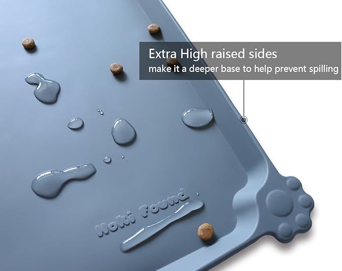 Hoki Found X-Large Silicone Pet Food Mats Tray - Non Slip Pet Dog Cat Bowl Mats Placemat - Dog Pet Cat Feeding Mat - Waterproof Dog Cat Food Mats -Pet Water Mats for Carpet -Gray-Mewly Pet