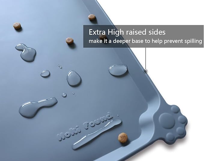Hoki Found Large Silicone Pet Feeding Tray - Waterproof Dog Pet Cat Feeding Mat - Non Slip Pet Dog Cat Food Bowl Mats Placemat -Pet Water Mats for Carpet -Gray-Mewly Pet