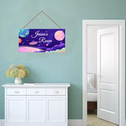 Personalized Signs Stars Wall Hanging Sign for Little Man Cave, Motivational Hanging Plaque Sign Outer Space Room Wall Art Decor, Planet Nursery Decor for Boys Room Kids Playroom Classroom Décor