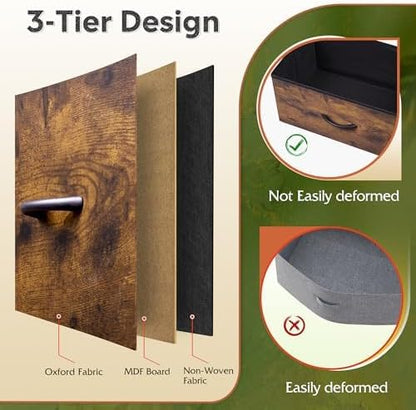 WLIVE Fabric Dresser for Bedroom, Tall Dresser with 8 Drawers, Storage Tower with Fabric Bins, Double Dressers, Chest of Drawers for Closet, Living Room, Hallway, Dorm, Rustic Brown Wood Grain Print
