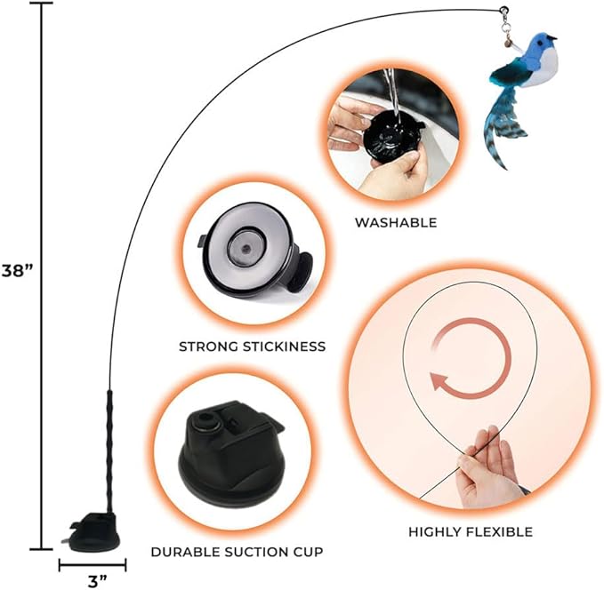 Interactive Catnip Bird Toy Set, Interactive Cat Toys for Indoor Cats, Cat Feather Toy, Self-Holding Suction Base, 5 Birds, Catnip Pouches, Feathers & Bells, Realistic Bird Impression-Mewly Pet