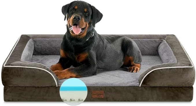 Comfort Expression Orthopedic Dog Beds for Extra Large Dogs, Memory Foam Dog Beds Jumbo Breed, Waterproof Dogs Beds with Bolster & Removable Cover(Olive Green)-Mewly Pet