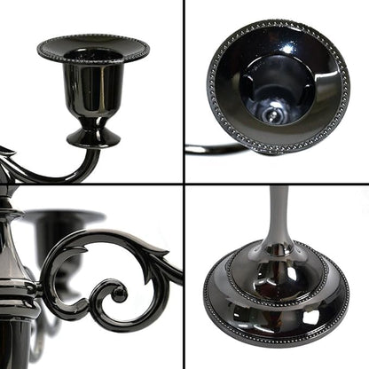 Black Candelabra Candle Holders for Pillar Candles 10.6 inch Tall, 5 Candle Candlestick Holder for 1/2-1 inch Taper Candles Halloween Candelabra Decoration Easy Assembly (Black)