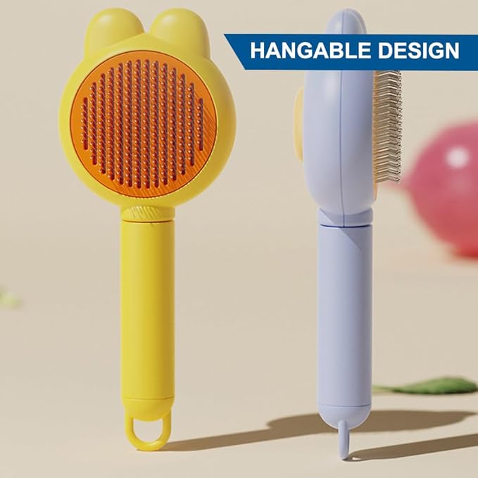 Cat Brush for Short or Long Haired Cats Dogs Rabbits, Cute Dog Brush with Release Button for Massage and Removes Loose Fur-Mewly Pet