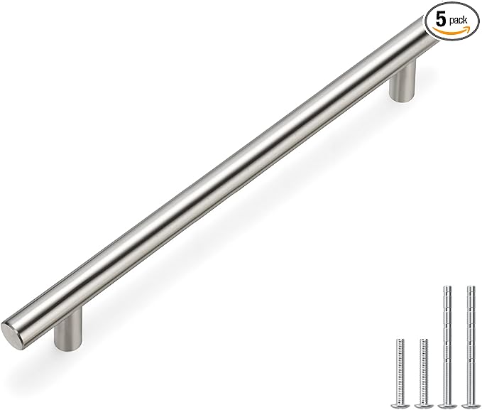 homdiy 5 Pack Brushed Nickel Cabinet Hardware Cabinet Pulls - HD201SN Cupboard Handles Modern Cabinet Door Handles 7-1/2inch Hole Center Modern T-Bar Pulls