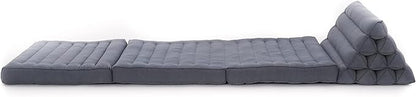 Leewadee - Comfortable Japanese Floor Mattress - Thai Floor Bed with Triangle Cushion - Futon Mattress - Thai Massage Mat, 67 x 21 inches, Anthracite, Kapok Filling