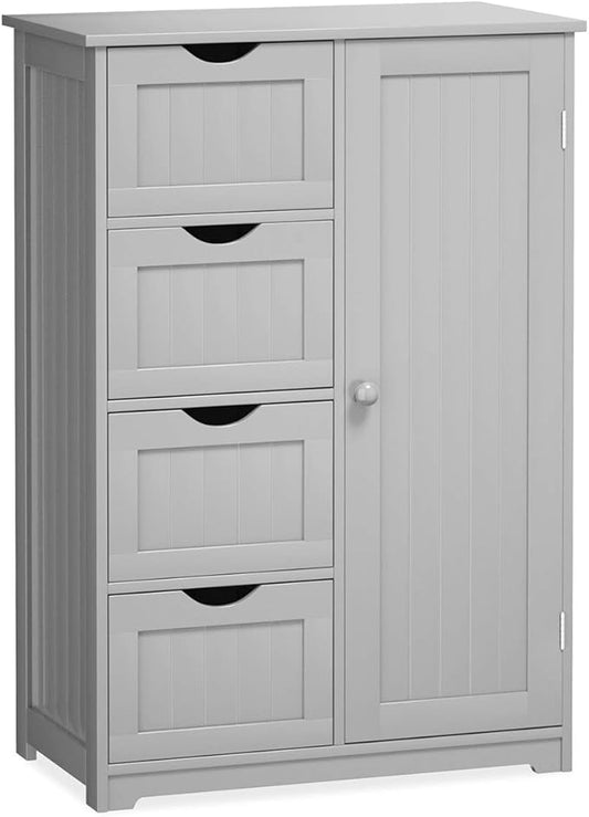 Giantex Bathroom Storage Cabinet with Drawers - 4 Drawer Storage Organizer w/Cupboard, Adjustable Shelf, Anti-Toppling Device, Entryway Storage Unit Console Table, Bathroom Floor Cabinet (Gray)