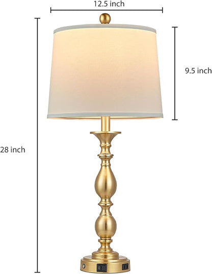 28" Tall Modern Table Lamps Set of 2 with USB A+C Ports and AC Outlet, 3 Way Touch Metal Bedside Lamps for Bedroom, Gold Farmhouse Nightstand Lamps for Living Room