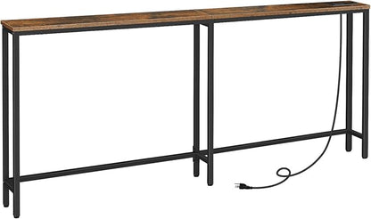 HOOBRO 70.9" Narrow Console Table with Charging Station, 5.9" Sofa Table with 2 Power Outlets and USB Ports, Long Entryway Tables Behind Couch Table, for Hallway, Living Room, Rustic Brown BF185UXG01