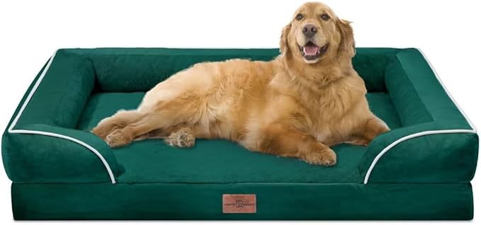 Comfort Expression XL Orthopedic Dog Beds, Waterproof Extra Large Dog Beds with Bolster, Washable Pet Sofa Couch with Removable Cover & Non-Slip Bottom(X-Large,Emerald)-Mewly Pet