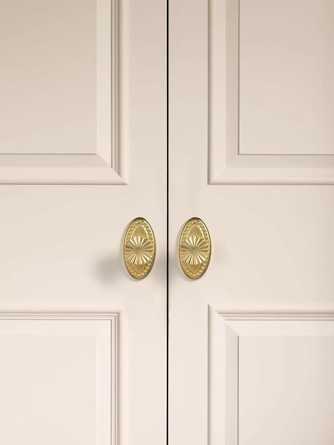 5 Pack Brushed Gold Cabinet Knobs with Base Brass Flat Drawer Pulls Kitchen Cupboard Bathroom Dresser Cabinet Hardware Handles Zinc Alloy