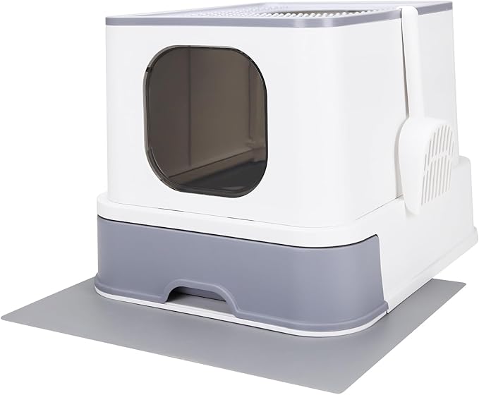RIZZARI Cat Litter Box Stainless Steel Top-Entry : Leak-Proof Enclosed Design Reduces Odor, for Indoor Cats & Owners (White)-Mewly Pet