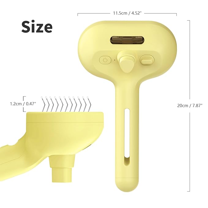 3 In 1 Steamy Brush with Release Button and Tank, Anti-Static Pet Brush for Long and Short Hair Pets to Remove Tangles and Loose Fur (Yellow)-Mewly Pet