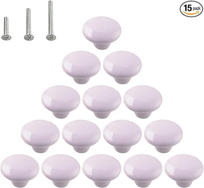 HUAMULAN 15PCS Glossy Ceramic Knobs Button Round Mushroom Cabinet Dresser Vintage Pulls Door Handles Cupboard Wardrobe Drawer, Dia. 1.5 inch 38mm, Light Purple
