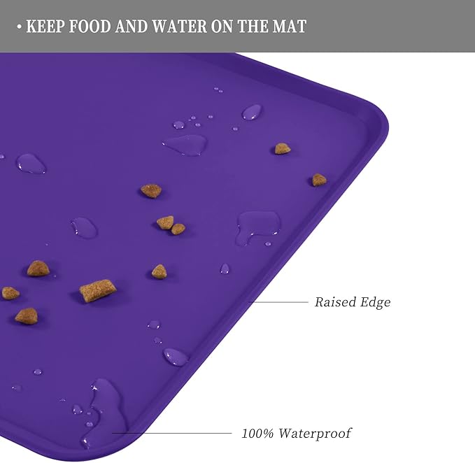 Waterproof Pet Feeding Mat with High Raised Edges, Heavier and Thicker Placemats for Cat Dog Water Bowl with BPA Free, Dogs Cats Food Mats for Messy Drinkers to Prevent Spill and Protect Floors-Mewly Pet