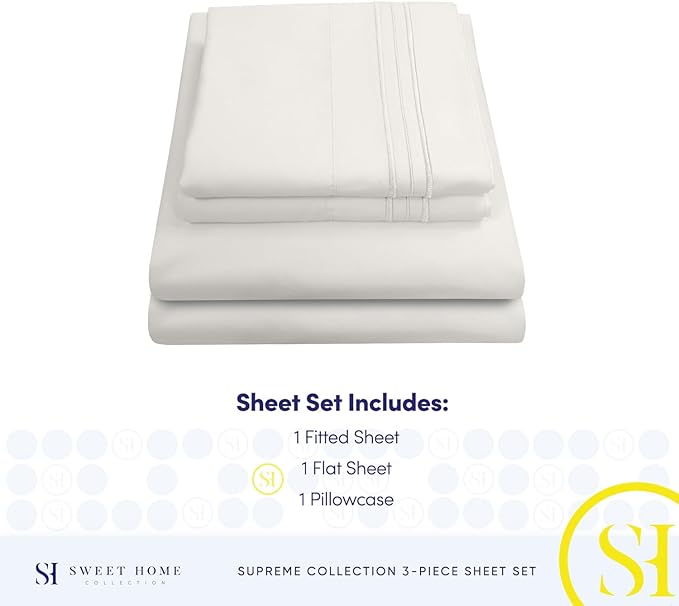 Twin XL Sheets - Breathable Luxury Sheets with Full Elastic & Secure Corner Straps Built In - 1800 Supreme Collection Extra Soft Deep Pocket Bedding Set, Sheet Set, Twin XL, Ivory