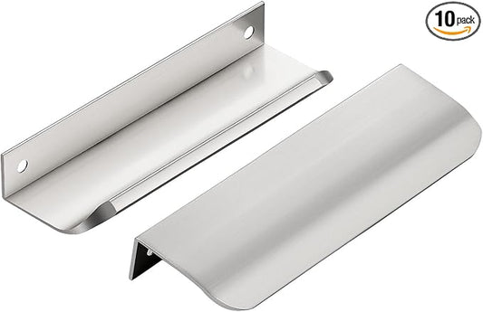 Ravinte Hardware 10 Pack Silver Cabinet Handles, 5 Inch (128mm) Finger Edge Pulls, 4 Inch Hole Center, Finger Pulls for Cabinets