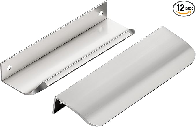 Ravinte Hardware 12 Pack Silver Cabinet Handles, 5 Inch (128mm) Finger Edge Pulls, 4 Inch Hole Center, Finger Pulls for Cabinets