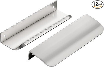 Ravinte Hardware 12 Pack Silver Cabinet Handles, 5 Inch (128mm) Finger Edge Pulls, 4 Inch Hole Center, Finger Pulls for Cabinets